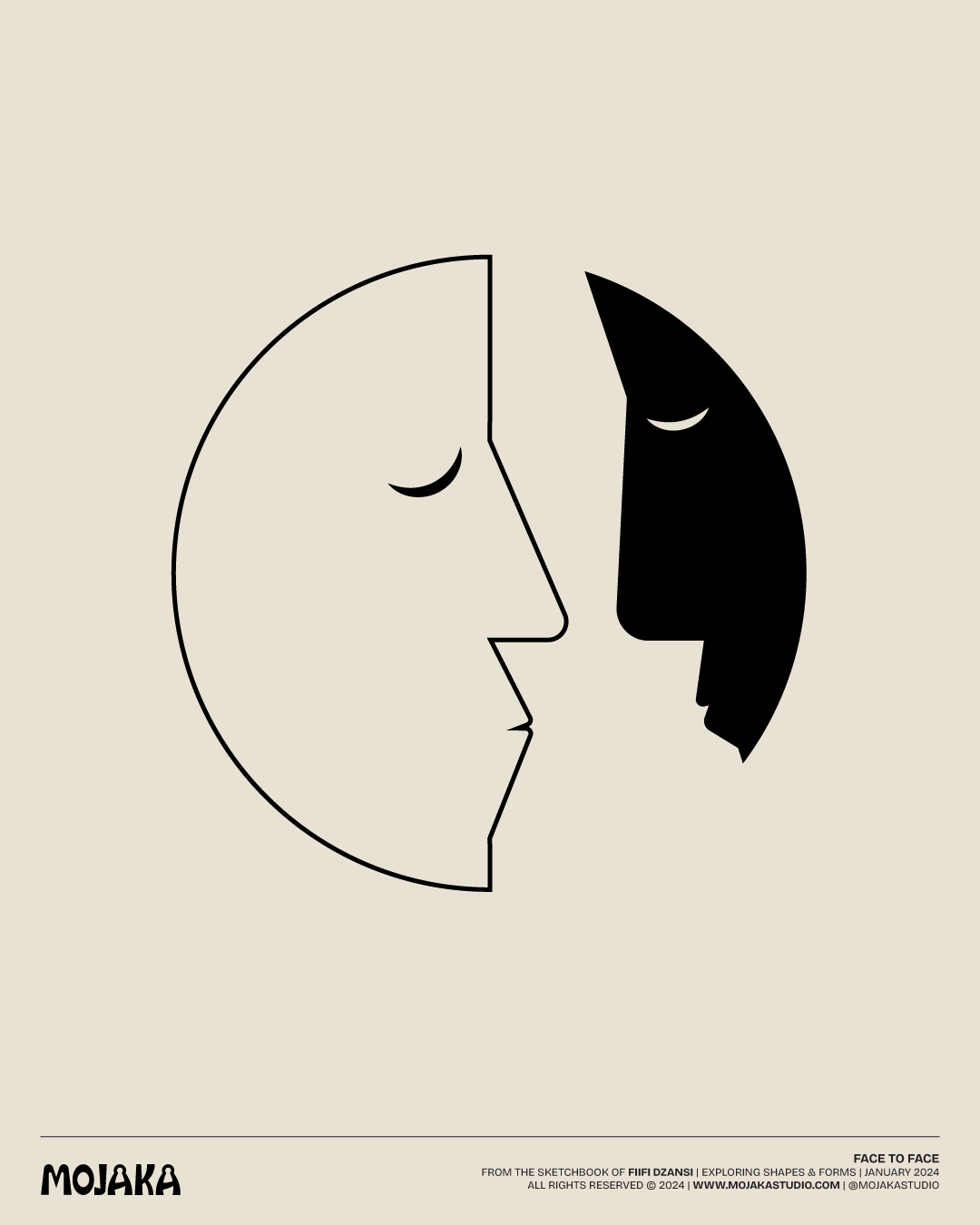 Two faces in the moon looking each other in the eye