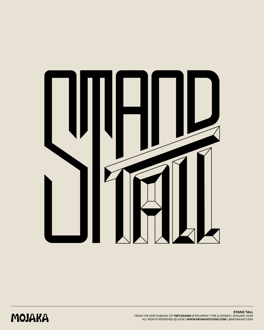 Stand tall type design in black.