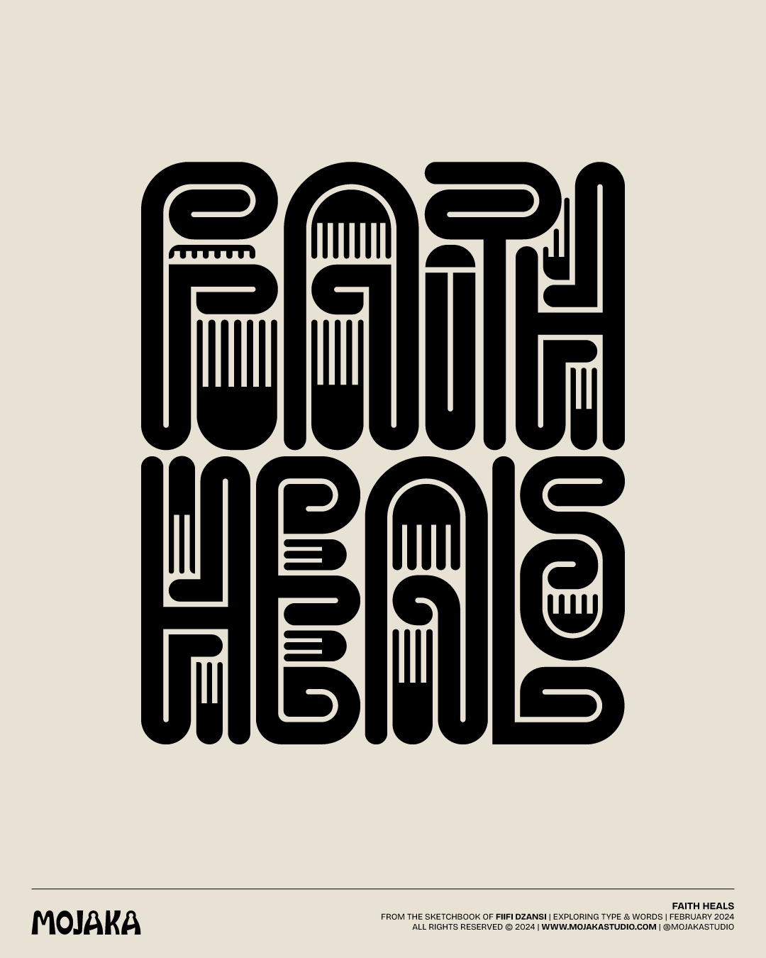Faith heals type design with patterns of comb in the empty spaces in black