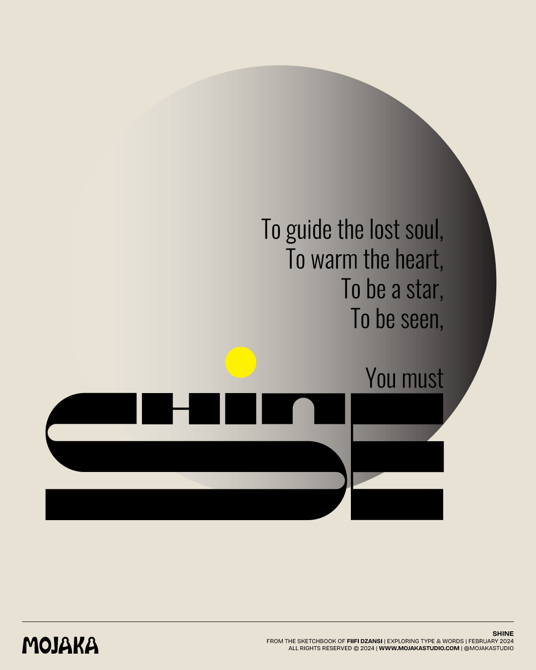 Type design of SHINE in monochrome with the sun at the background